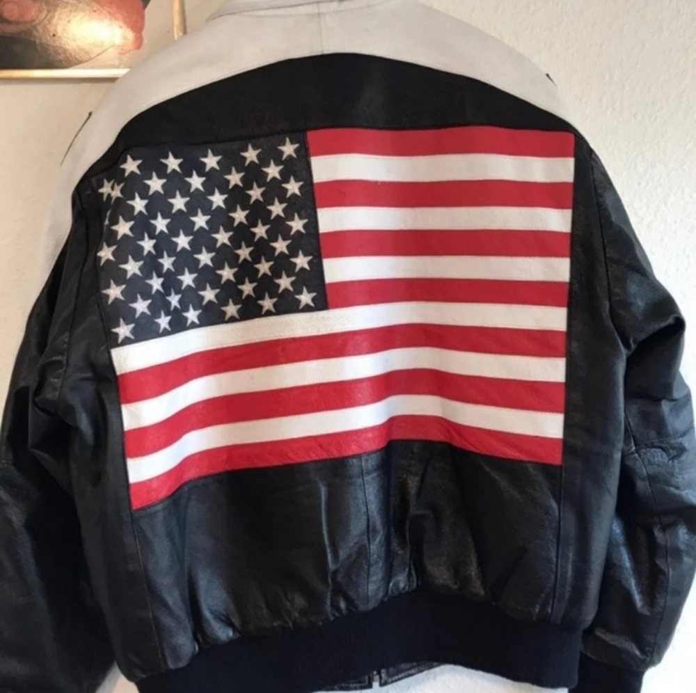 Vintage 90s American Flag Biker jacket